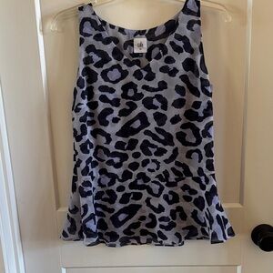 CAbi Feline Peplum Blouse #5536 Top Animal Print Purple Black Sheer Size XS